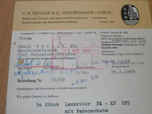 C.H. Müller in Reichenbach i. Vogtland , 1969 , alte Rechnung , Reklame / Werbung !!