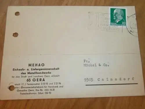 MEHAG Liefergenossenschaft in Gera , 1972 , Ganzsache , Reklame / Werbung , Ansichtskarte , Postkarte