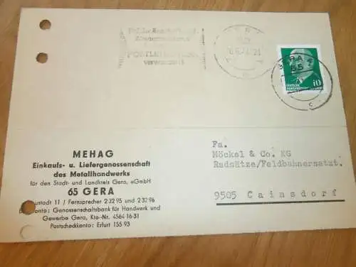 MEHAG Liefergenossenschaft in Gera , 1972 , Ganzsache , Reklame / Werbung , Ansichtskarte , Postkarte