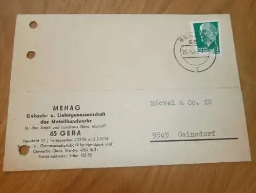MEHAG Liefergenossenschaft in Gera , 1972 , Ganzsache , Reklame / Werbung , Ansichtskarte , Postkarte