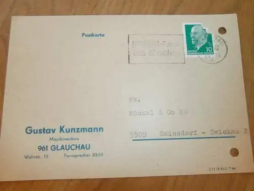 Maschinenbau - Gustav Kunzmann in Glauchau , 1972 , Ganzsache , Reklame / Werbung , Ansichtskarte , Postkarte