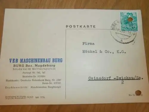 VEB Maschinenbau Burg b. Magdeburg , 1960 , Ganzsache , Reklame / Werbung , Ansichtskarte , Postkarte