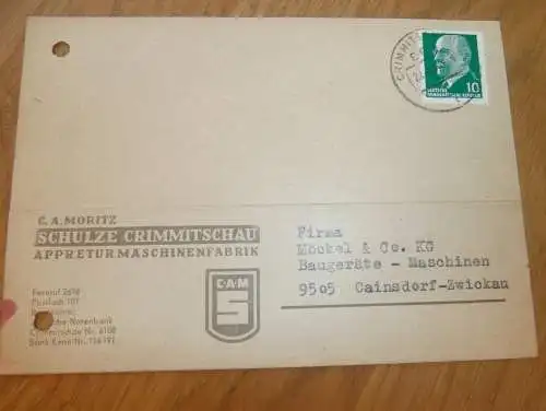 C.A. Moritz Schulze in Crimmitschau , 1970 , Ganzsache , Reklame / Werbung , Ansichtskarte , Postkarte