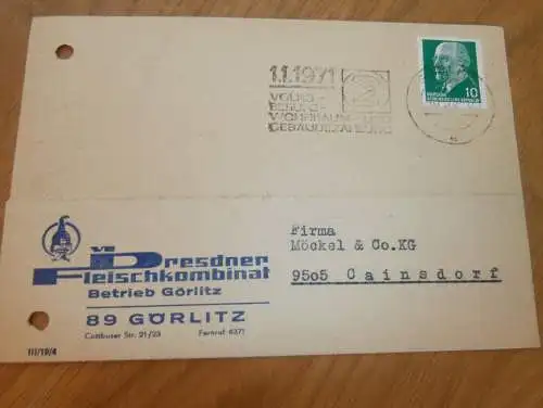 Dresdner Fleischkombinat - Betrieb Görlitz , 1970 , Ganzsache , Reklame / Werbung , Ansichtskarte , Postkarte