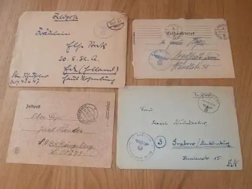 5x interessante Feldpost , 1942-44 , Königsberg , Kraiburg , München , Ingolstadt , Grabow , Wehrmacht , Flak !!!