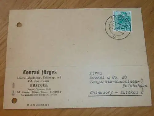 Feldbahn - Fabrik Conrad Jürges in Rostock , 1959 , Ganzsache , Reklame / Werbung , Ansichtskarte , Postkarte