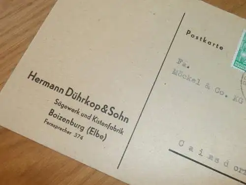 Sägewerk - Hermann Dührkop & Sohn in Boizenburg / Elbe , 1960, Ganzsache , Reklame / Werbung , Ansichtskarte , Postkarte