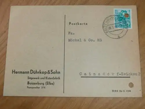 Sägewerk - Hermann Dührkop & Sohn in Boizenburg / Elbe , 1960, Ganzsache , Reklame / Werbung , Ansichtskarte , Postkarte