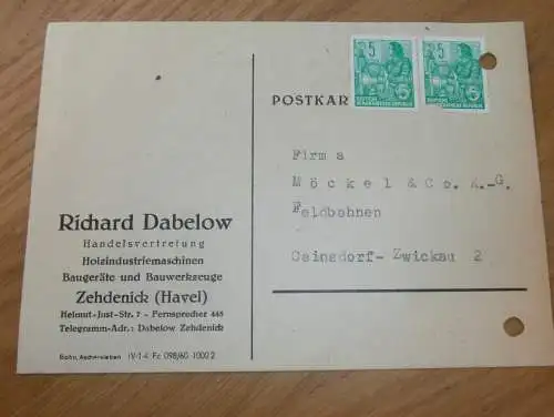 Baugeräte - Richard Dabelow in Zehdenick a. Havel , 1960 , Ganzsache , Reklame / Werbung , Ansichtskarte , Postkarte