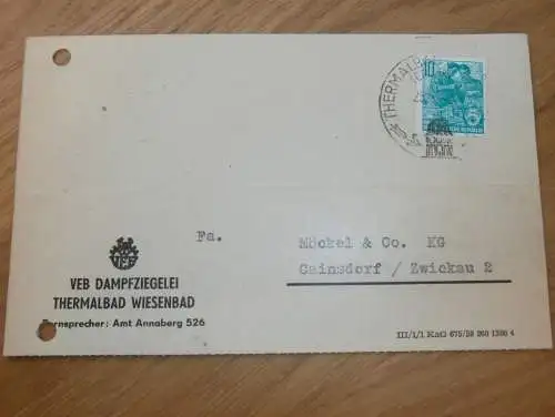 VEB Dampfziegelei Thermalbad Wiesenbad b. Annaberg , 1960 , Ganzsache , Reklame / Werbung , Ansichtskarte , Postkarte