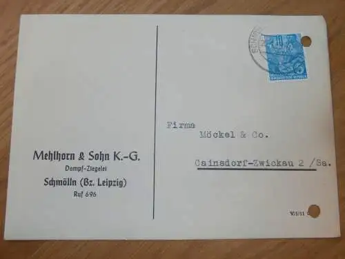 Dampf-Ziegelei Mehlhorn & Sohn KG in Schmölln b. Leipzig 1959, Ganzsache , Reklame / Werbung , Ansichtskarte , Postkarte