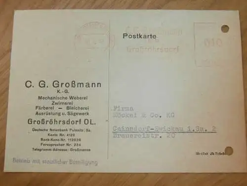 Weberei - C.G. Großmann in Großröhrsdorf OL. ,1959 , Ganzsache , Reklame / Werbung , Ansichtskarte , Postkarte !
