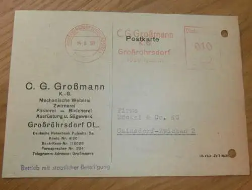 Weberei - C.G. Großmann in Großröhrsdorf OL. ,1959 , Ganzsache , Reklame / Werbung , Ansichtskarte , Postkarte !