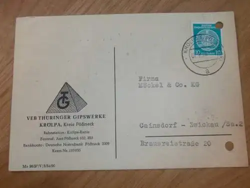 VEB Gipswerke Krölpa b. Pößneck , 1959 , Ganzsache , Reklame / Werbung , Ansichtskarte , Postkarte !