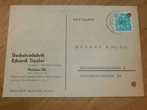 Dachsteinfabrik - Eduard Tiesler in Muskau OL. , 1959 , Ganzsache , Reklame / Werbung , Ansichtskarte , Postkarte !