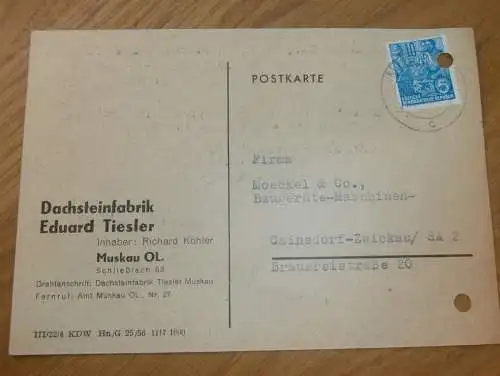 Dachsteinfabrik - Eduard Tiesler in Muskau OL. , 1959 , Ganzsache , Reklame / Werbung , Ansichtskarte , Postkarte !