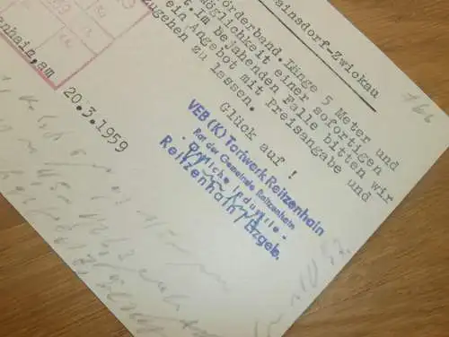 VEB Torfwerk Reitzenhain / Marienberg i. Erzgebirge , 1959 , Ganzsache , Reklame / Werbung , Ansichtskarte , Postkarte !