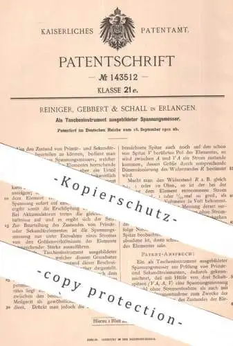 original Patent - Reiniger , Gebbert & Schall , Erlangen | 1902 | Spannungsmesser - Tascheninstrument | Spannung messen