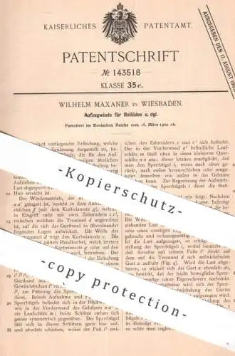 original Patent - Wilhelm Maxaner , Wiesbaden | 1902 | Aufzugwinde für Rolläden | Winde , Rollo , Jalousie , Vorhang