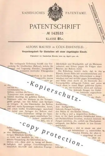 original Patent - Alfons Mauser , Köln / Ehrenfeld | 1902 | Verpackungskorb für Glasballon | Glas - Ballon | Weinballon