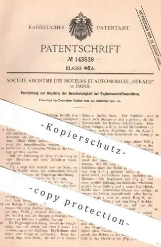 original Patent - Société Anonyme des Moteurs et Automobiles Herald , Paris , Frankreich | 1901 | Gasmotor Motor Motoren