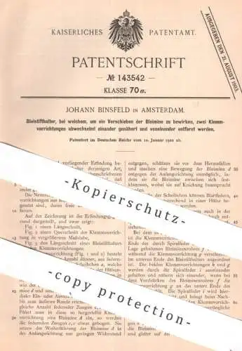 original Patent - Johann Binsfeld , Amsterdam , Niederlande | 1902 | Bleistifthalter | Bleistift | Bleimine , Stift !!