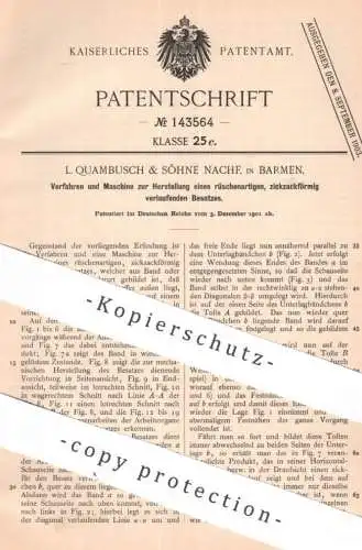 original Patent - L. Quambusch & Söhne Nachf. , Barmen | 1901 | Maschine zur Herst. von Rüschen - Besatz | Nähmaschine
