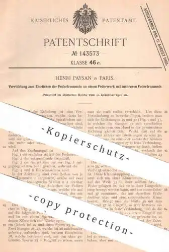 original Patent - Henri Paysan , Paris , Frankreich | 1901 | Einrücken der Federtrommeln an Federwerk | Maschinen