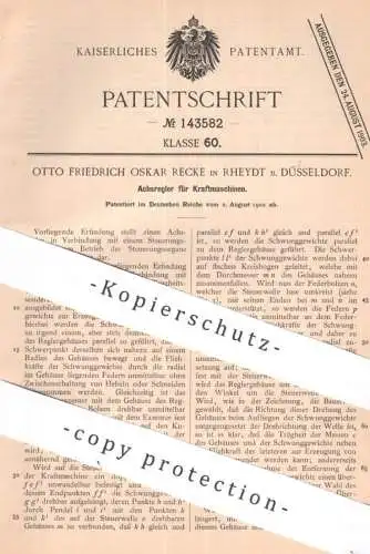 original Patent - Otto Friedrich Oskar Recke , Rheydt , Düsseldorf | 1902 | Achsregler für Kraftmaschine | Motor Motoren