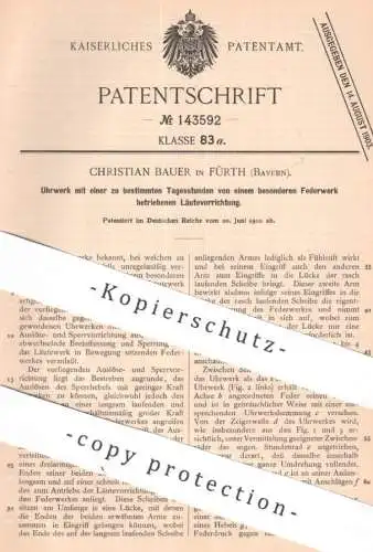 original Patent - Christian Bauer , Fürth , Bayern | 1902 | Uhrwerk mit Läutewerk | Wecker , Uhr , Uhren , Alarm
