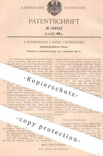 original Patent - C. Kiesselbach , Rath / Düsseldorf | 1901 | Dampfhydraulische Presse | Hydraulik - Pressen | Motor !
