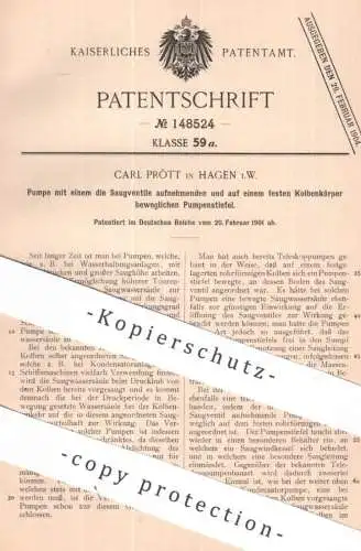 original Patent - Carl Prött , Hagen i. W. | 1901 | Pumpe , Pumpen | Kolbenpumpe , Kondensator , Druckpumpe