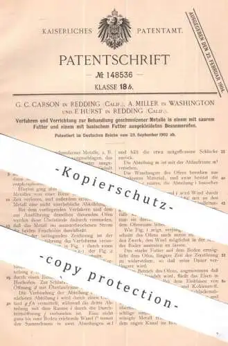 original Patent - G. C. Carson & F. Hurst , Redding , California | A. Miller , Washington USA | 1902 | Metall , Metalle