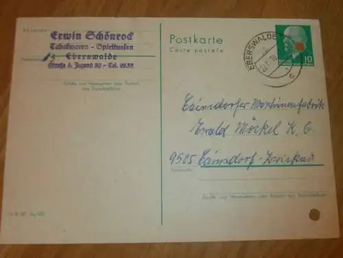 Tabak und Spirituosen - Erwin Schönrock in Eberswalde , 1970 , Reklame / Werbung , Ansichtskarte , Postkarte !!
