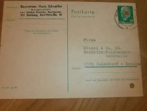Baugeschäft Hans Schneider in Stellberg , 1970 , Reklame / Werbung , Ansichtskarte , Postkarte !!