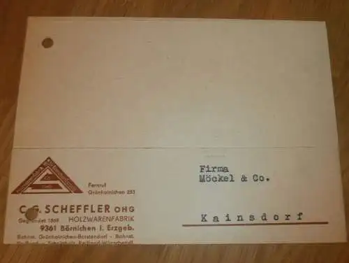 Holzfabrik - C. Scheffler in Börniche i. Erzgebirge , Grünhainichen 1970 , Reklame / Werbung , Ansichtskarte , Postkarte