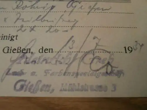 Malerwerkzeuge - Heinrich Greb in Gießen , 1939 , altes Dokument / Rechnung , Reklame / Werbung , Giessen