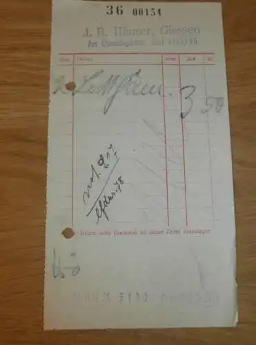 J.B. Häuser in Gießen , 1936 , altes Dokument / Rechnung , Reklame / Werbung , Giessen