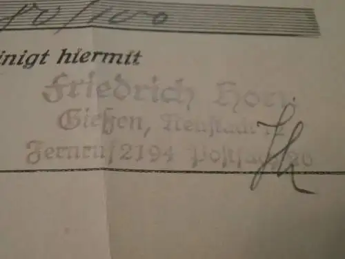 Friedrich Horn in Gießen , 1939 , altes Dokument / Rechnung , Reklame / Werbung , Giessen