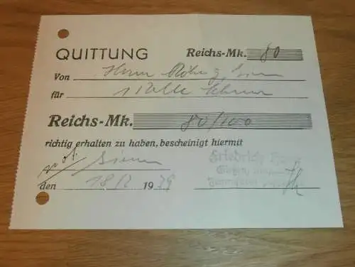 Friedrich Horn in Gießen , 1939 , altes Dokument / Rechnung , Reklame / Werbung , Giessen