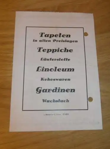 Tapetenhaus - Otto Täubert in Gießen , 1938 , altes Dokument / Rechnung , Reklame / Werbung , Giessen