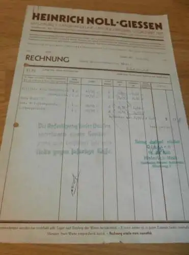 Buchbinderei - Heinrich Noll in Gießen , 1936 , altes Dokument / Rechnung , Reklame / Werbung , Giessen