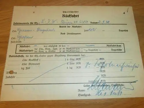 Fahrtausweis - Fliegerhorst in Gießen , 1938 , altes Dokument / Rechnung , Reklame / Werbung , Giessen