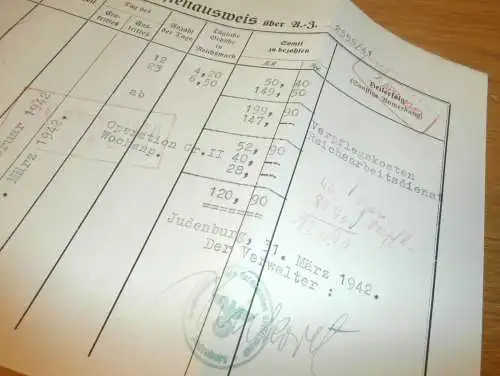 Leistungsauszahlung / Ausweis Judenburg / Gießen , 1942 , K. Dörig Bad Nauheim , Dokument / Rechnung , Reklame , Giessen