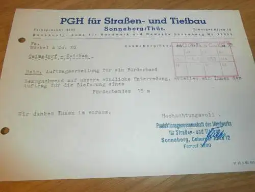 PGH Straßen- und Tiefbau in Sonneberg i. Thüringen , 1959 , alte Rechnung , Reklame / Werbung !!