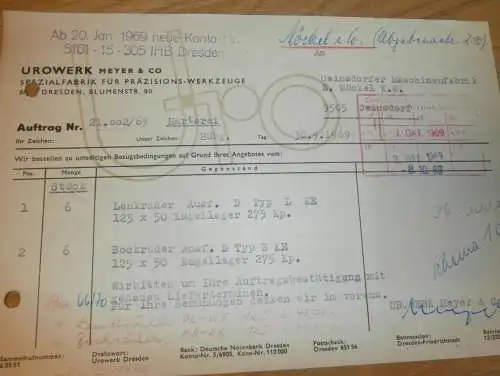 UROWERK - Meyer & Co. in Dresden , 1969 , alte Rechnung , Reklame / Werbung !!