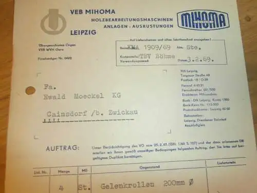 VEB MIHOMA in Leipzig , Hr. Stephan , 1969 , alte Rechnung , Reklame / Werbung !
