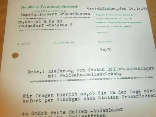 Staatlicher Forstwirtschaftsbetrieb in Hoyerswerda / Großräschen , Hr. Koch , 1960 , alte Rechnung , Reklame / Werbung !