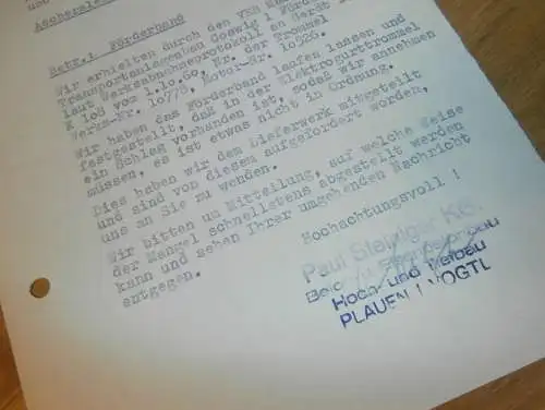 Paul Steiniger KG in Plauen i. Vogtland , 1960 , alte Rechnung , Reklame / Werbung !!