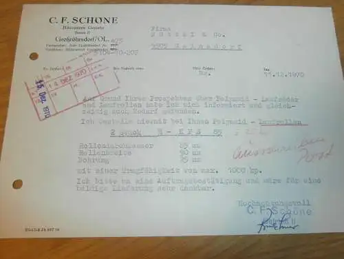 Bitumierte Gewebe - C.F. Schöne in Großröhrsdorf OL., 1970 , alte Rechnung , Reklame / Werbung !!